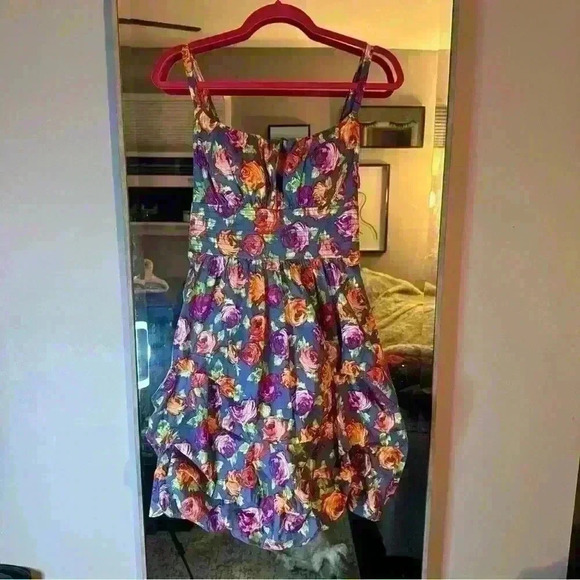 Dressbarn Dress Sleeveless Balloon Adjustable Straps Women's Size 12 Blue Floral - Picture 1 of 4